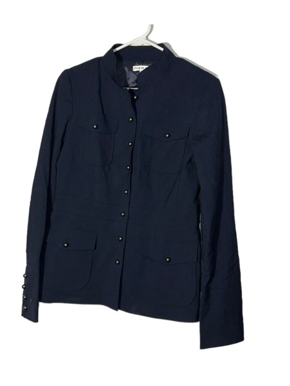 Vintage Pendleton Womens Wool Blend Military Style Jacket Sz 8 Navy Button